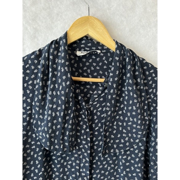 Vintage 80's Burberrys Blue Silk Button Up Blouse Size 6 Lapel Neck Long Sleeve - Picture 6 of 9
